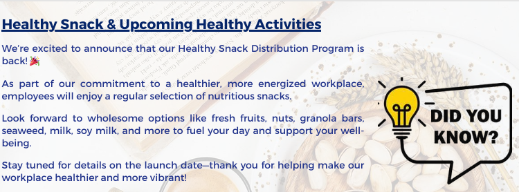  HEALTHY SNACK & UPCOMING HEALTHY ACTIVITIES 2025