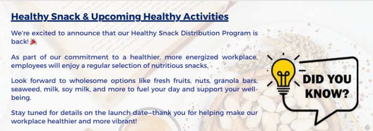 HEALTHY SNACK & UPCOMING HEALTHY ACTIVITIES 2025